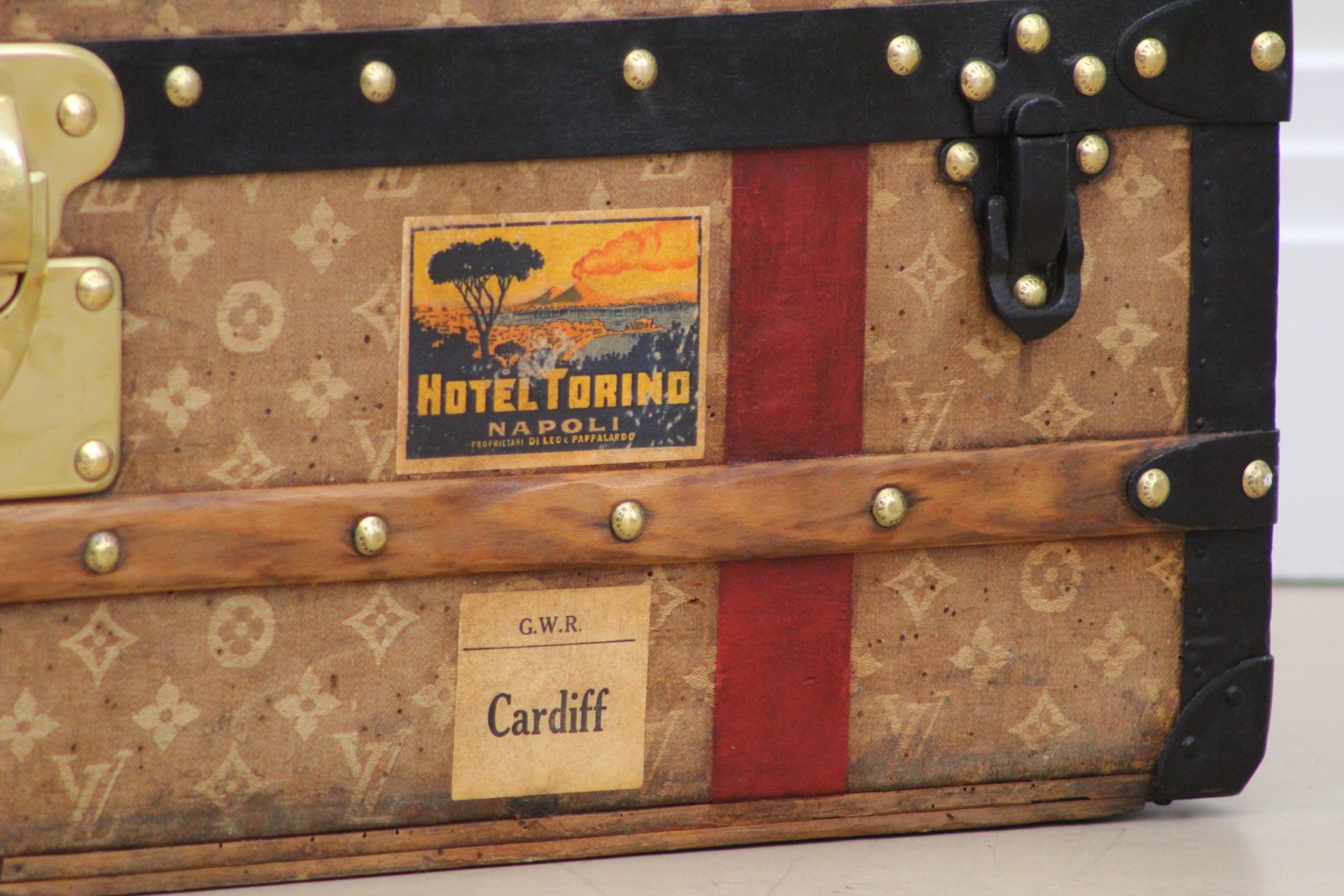 Monogram cabin trunk from the luxury brand Louis Vuitton with its base