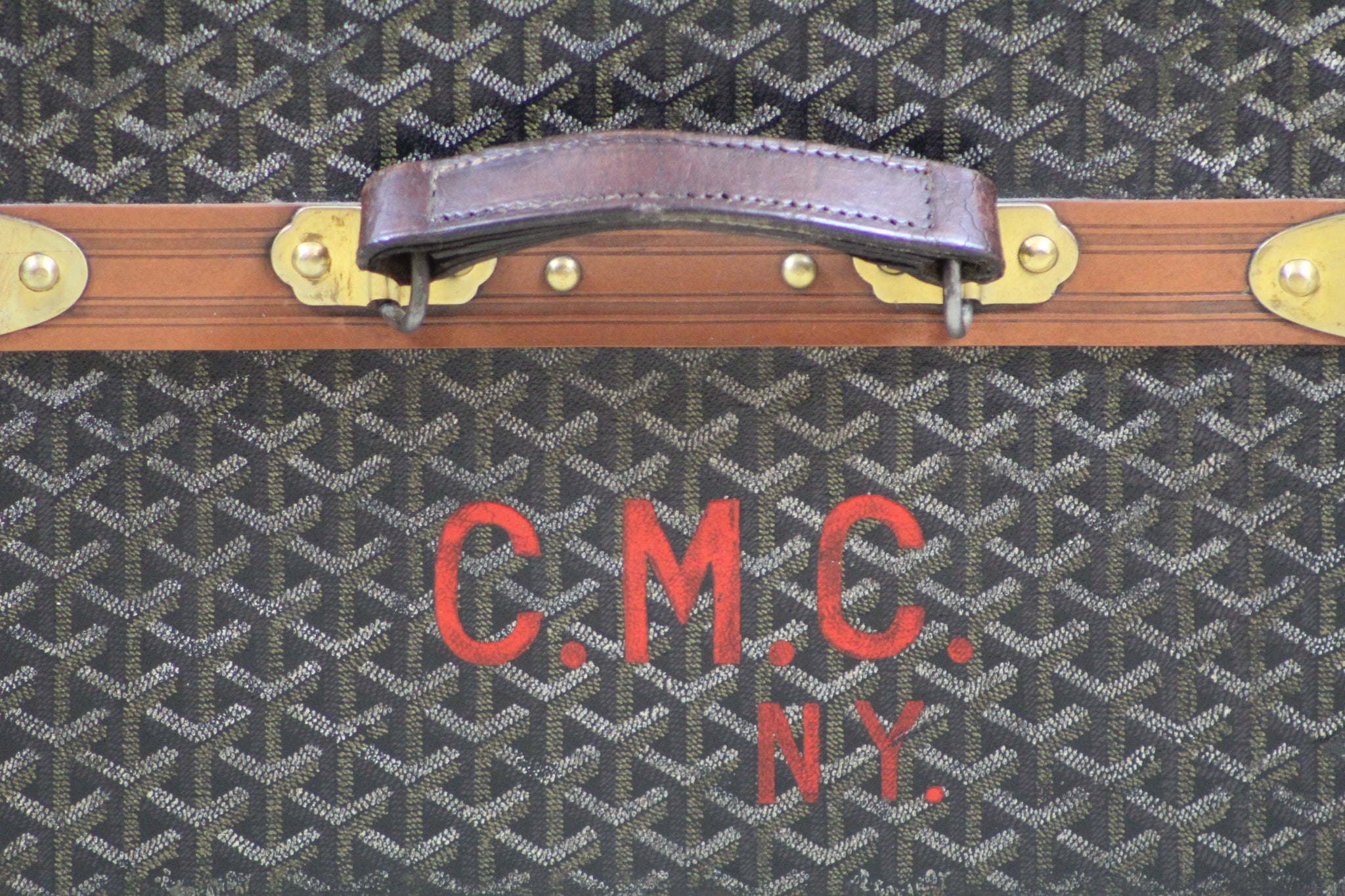 Goyard Chevron Canvas Trunk 1920s - Red Rose Paris